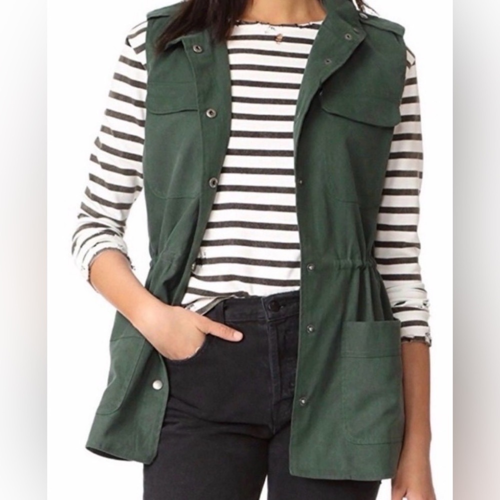 Cupcakes and Cashmere Olive Utility Vest Tencel Cotton Safari Vest M